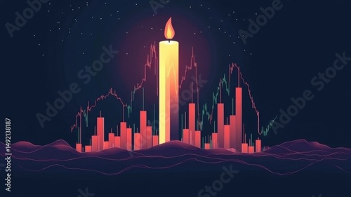 Candle metaphor rising on crypto market