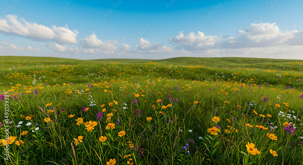Obraz premium meadow, wildflowers, field, Summer Meadow Landscape with Blooming Wildflowers