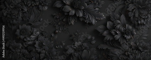 Luxurious black floral wallpaper with charcoal accents  Intricate design, refined detailing , modern, stylish