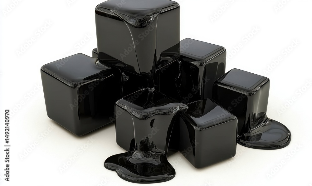 Naklejka premium Melted black cubes on white background; oil spill concept
