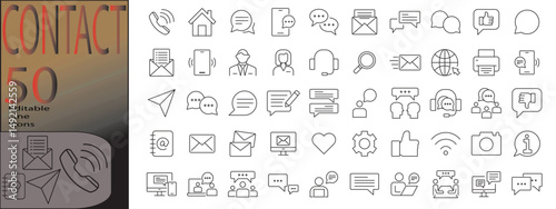 
contact line editable icon set. Editable stroke. Vector illustration

