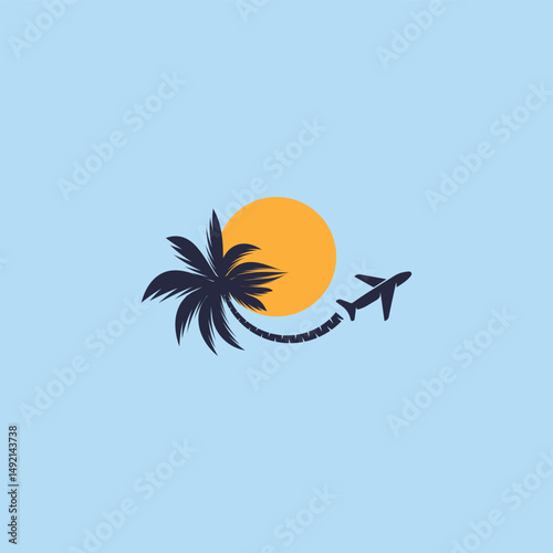 air plane and coconut tree silhouette for travel logo