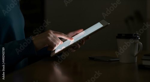 woman,  female,  hands, Woman Using Tablet at Night