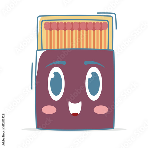 Cute Kawaii Wooden Matchstick Vector, Pastel Colored Smiling Fire Starter Character in Cartoon Hand-Drawn Style for Kids Safety Education, Camping Themes, Fire Icons, and Fun Flame Illustrations