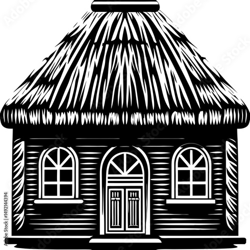 Thatched house black silhouette vector illustration