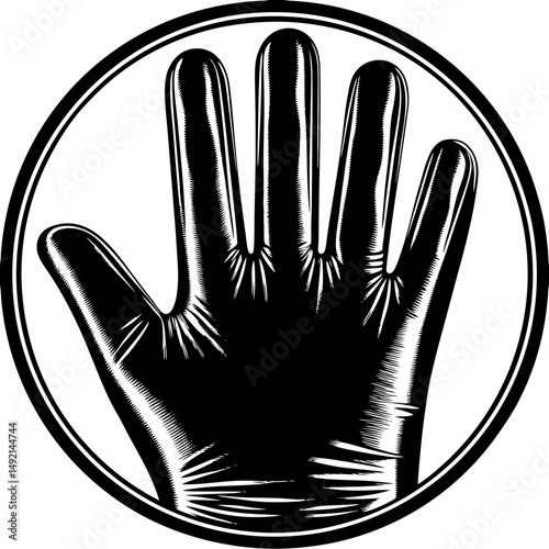 Gloved hand in circle silhouette vector illustration