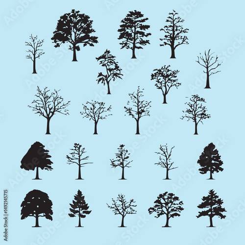 Set of plant and tree silhouette collection