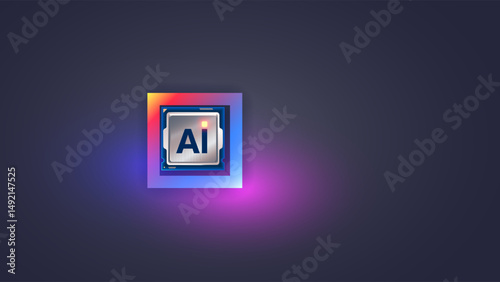 AI chip. Single electronic chip or CPU with core AI. Processor with letters AI front view. Chip for neural networks. Hardware artificial intelligence technology.