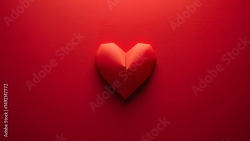 Red Origami Heart on Red Background Valentine's Day