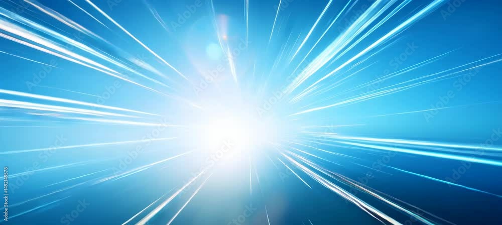 Blue glow light speed motion burst effect. Space warp time travel. Light fast teleport. Generative video AI technology.	
