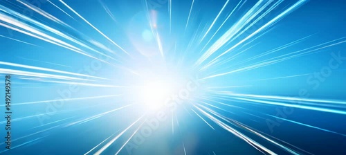 Blue glow light speed motion burst effect. Space warp time travel. Light fast teleport. Generative video AI technology.	
