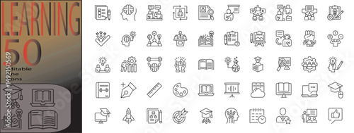 learning line editable icon set. Editable stroke. Vector illustration