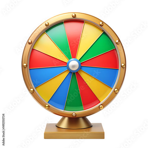 Colorful Spinning Wheel of Fortune: 3D Render of a Lucky Prize Game on Transparent  background
