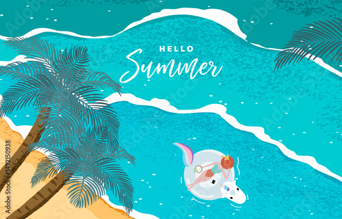 summer landscape grain texture background with beach and people activities for horizontal design