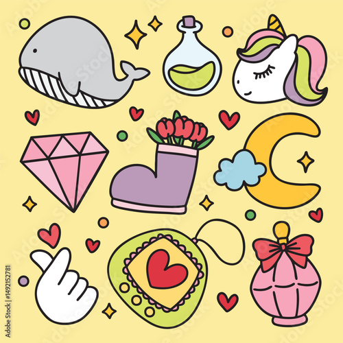 Cute Colorful Hand Drawn Doodles Elements