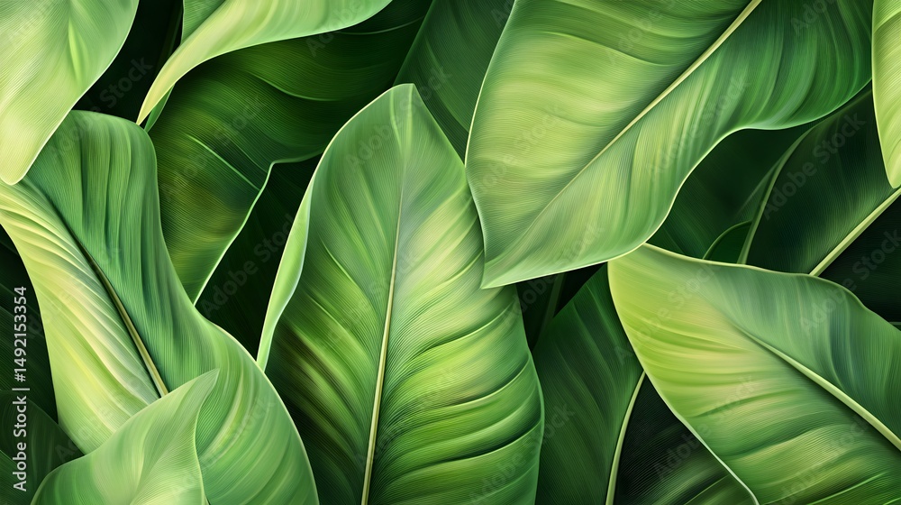 Obraz premium Digital illustration of lush green leaves, creating a flowing, organic pattern.