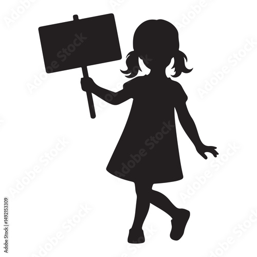 Little Girl Silhouette Holding a Sign Child Activist Illustration