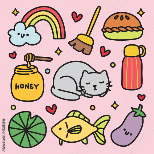Cute Colorful Hand Drawn Doodles Elements