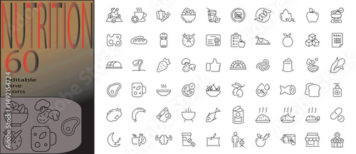 nutrition line editable icon set. Editable stroke. Vector illustration