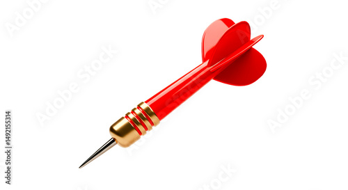 Close up of a red dart with gold accents on a black background in a studio shot setting image