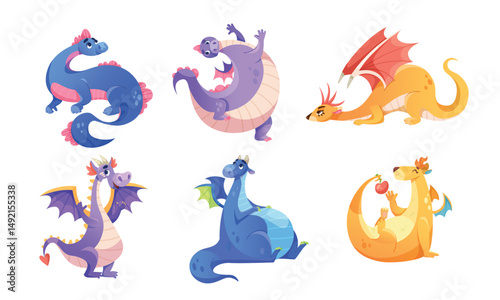 Vivid and Colorful Cartoon Dragons Displayed in Fun Poses with Various Creative Styles