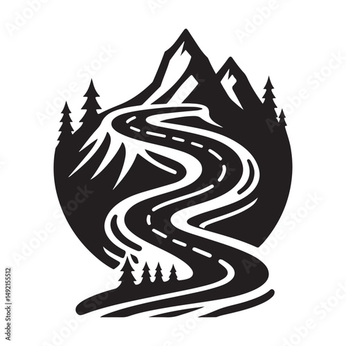Scenic Mountain Road Illustration Graphic for Outdoor Adventure Designs