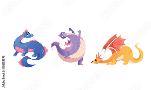 Whimsical Cartoon Dragons Crafted in Vibrant and Lively Colors for All Ages and Audiences