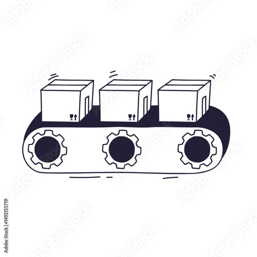 Boxes on a conveyor belt symbolize automation and logistics.