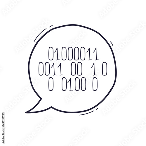 Speech bubble with binary code symbolizes digital communication.