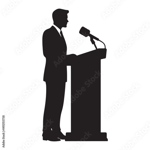 Speaker Silhouette Illustration at Podium for Public Speaking Events