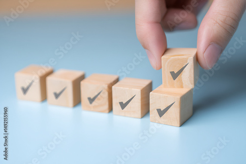 Completion of Tasks Represented by Stacking Wooden Blocks with Check Marks