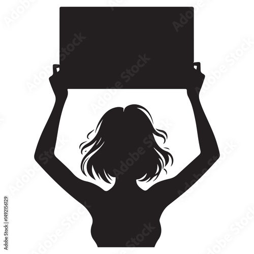 Silhouette of Woman Holding Sign High in Protest Vector Art