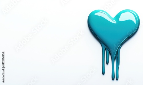 Teal paint heart dripping on white background, Valentine's Day design