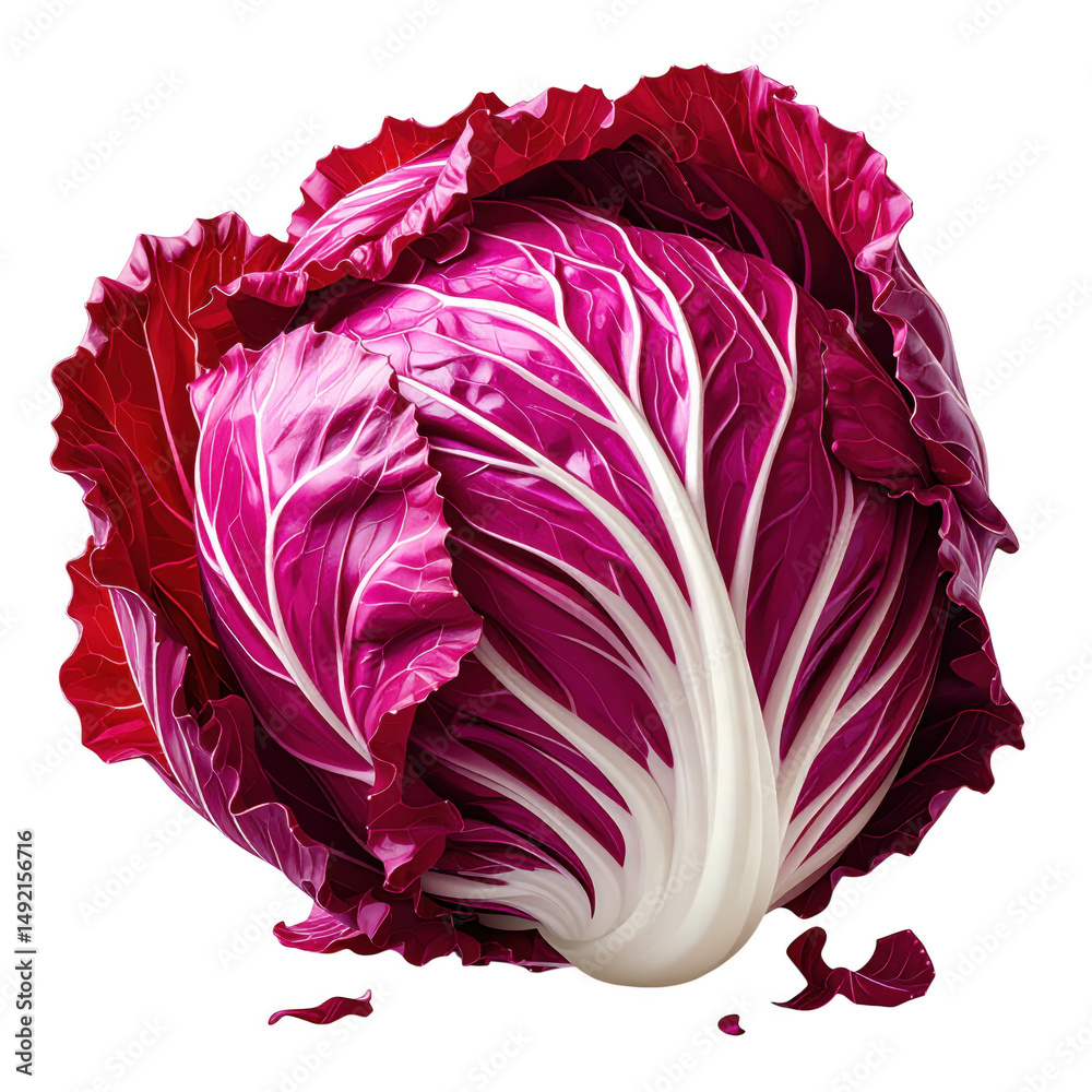 Fototapeta premium Detailed Cartoon Illustration of Isolated Radicchio on White Background with Vibrant Colors in Vector Style for Creative Use