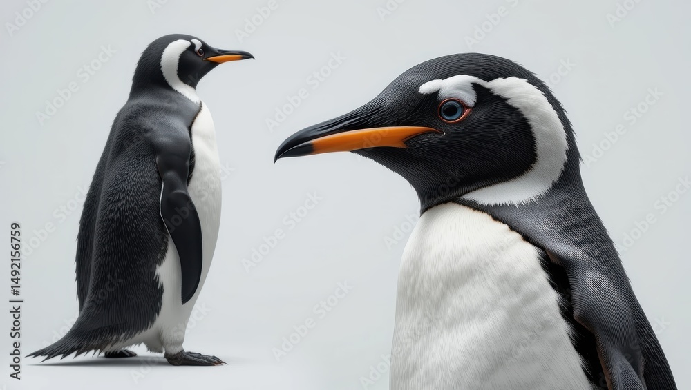Fototapeta premium Close-Up Portraits of Gentoo Penguins in Natural Habitat Displaying Unique Characteristics and Features
