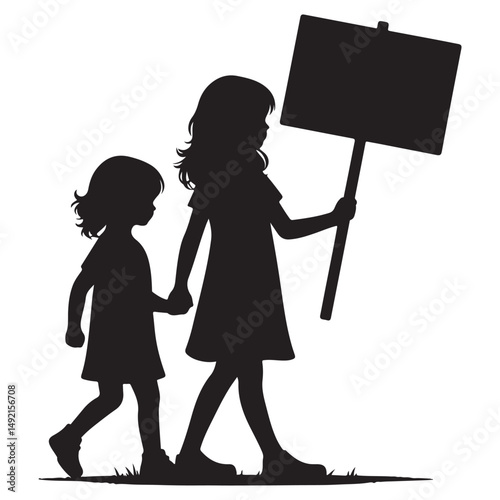 Holding Hand Together Silhouette Illustration Children Advocacy Unity
