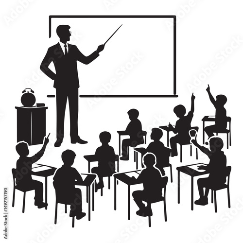 Silhouette School Classroom Teaching Illustration for Educational Resource