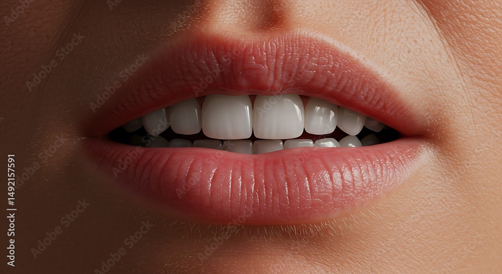 Obraz premium Showing Healthy Teeth and Lips in a Close-up Image