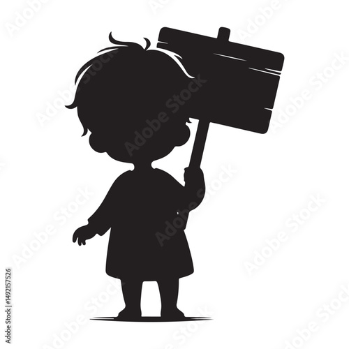Silhouette Child Protestor Holding a Sign Demonstrating for Change