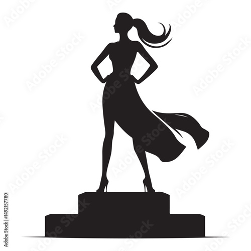 Silhouette Empowered Woman Standing on Podium Vector Illustration for Success