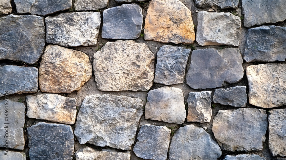 Photograph of stone wall, irregularly shaped blocks, varying shades of grey and beige, textured surface. Photograph of stone wall, irregularly shaped blocks, varying shades of grey and beige, textured surface.