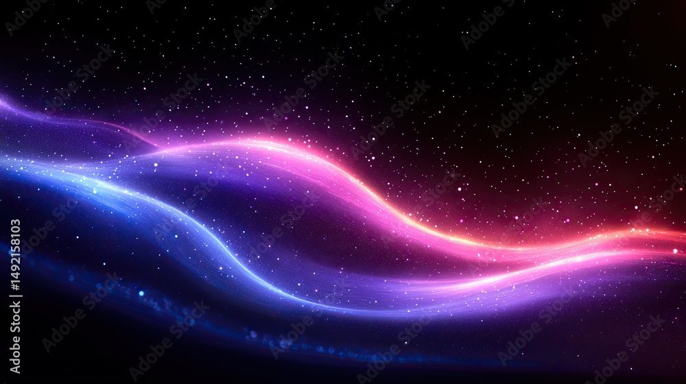 Obraz premium Abstract glowing wave of pink and blue with starfield background. Use for backgrounds, presentations, or web designs needing a cosmic feel.