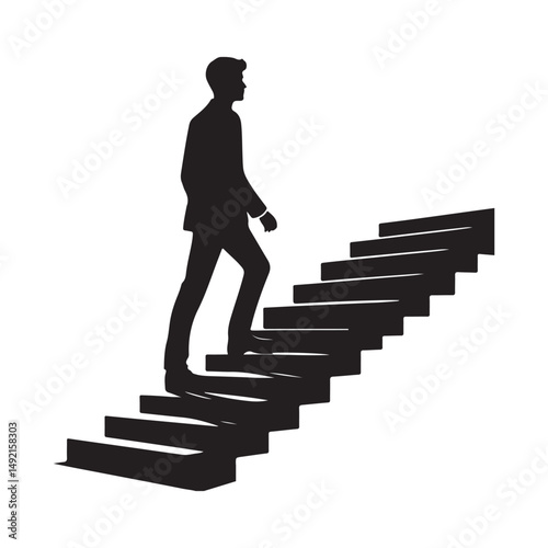 Silhouette man climbing stairs illustration for success and motivation