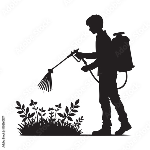 Person Spraying Plants Illustration Silhouette for Gardening or Agriculture Projects
