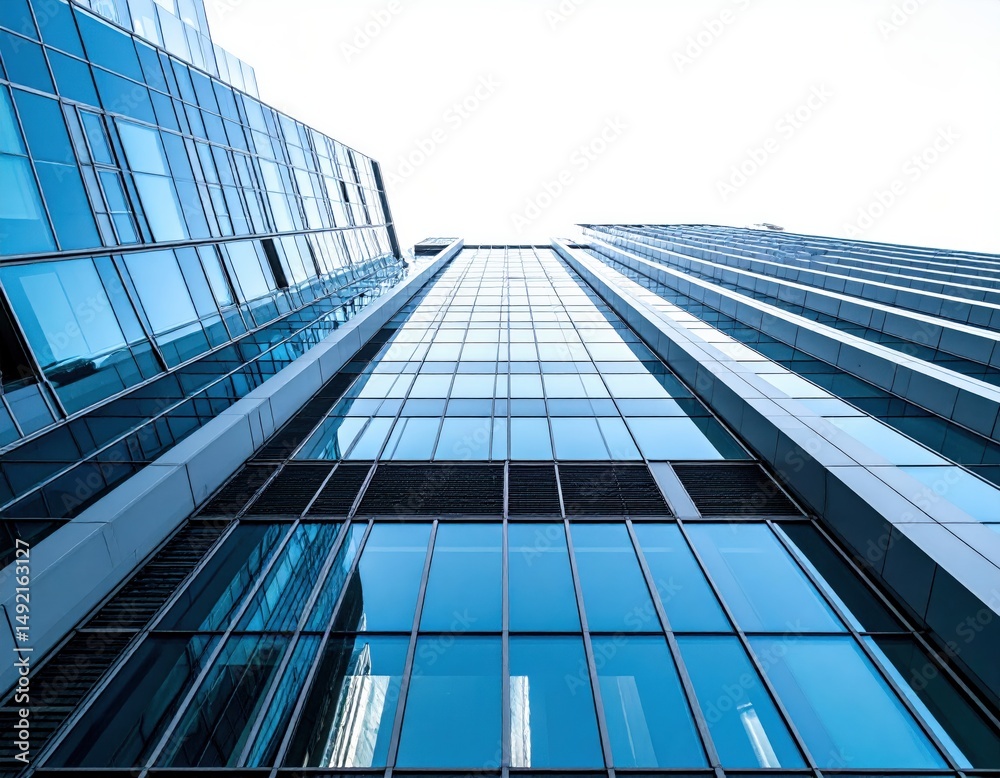 Obraz premium Modern glass skyscraper view from below highlighting architectural design and urban environment