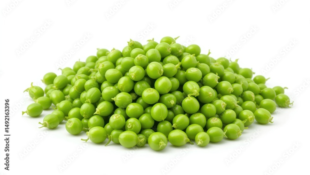 Fresh And Vibrant Green Peas Piled Together On A White Background Fresh And Vibrant Green Peas Piled Together On A White Background
