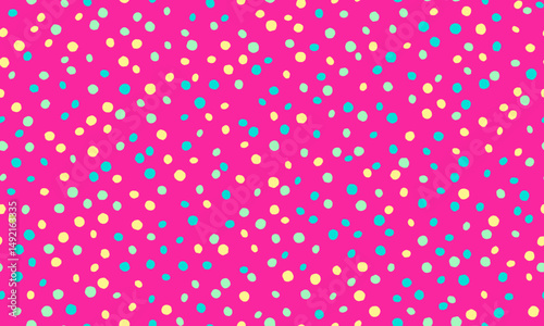 Vibrant pink background adorned with scattered pastel dots a playful, celebratory design perfect for websites, textiles, or festive projects.