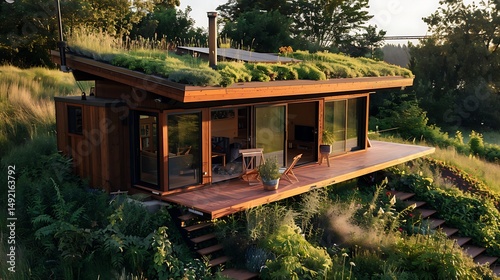 Eco Friendly Home with Green Roof Nestled in a Natural Landscape