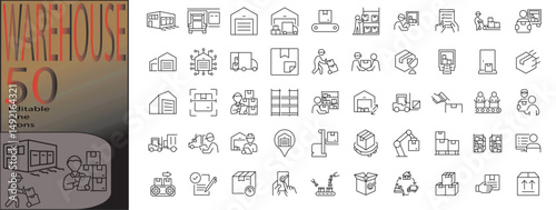warehouse line editable icon set. Editable stroke. Vector illustration