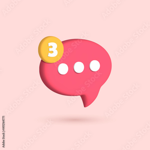 3d speech bubble symbol. Social media user response sign. Text bubble messenger social networks, 3d message notification. 3d chatting box icon. Volumetric realistic speak bubble. Vector illustration